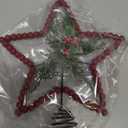 Gejoy Christmas Beaded Star Tree Topper Farmhouse Rustic Decoration with Berries Pine Cones Neutral Christmas Star Topper for Tree Decorations(Berry, Red)