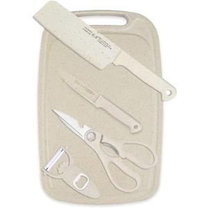 5 in 1 Mini Knife and Cutting Board Set, Small Cutting Board Camping Cutting Board Cutting Board Scissors, Smart Cutting Board and Knife Set, Dorm Kitchen Essentials Travel Knife Set (Wheaten)