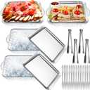 Baderke 4 Set 9" Chilled Serving Tray for Parties with Compartments Ice Chilled Party Platter Charcuterie Serving Board Cold Dish Dip with Forks Tongs for Fruit Seafood Vegetable Appetizer (Silver)
