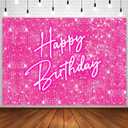 InMemory Shiny Pink Happy Birthday Backdrop for Lady Girls Women Princess Theme Party Decorations Neon Birthday Banner Glitter Photo Booth Studio Props Photography Background 10x7ft