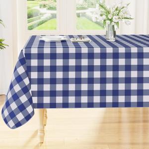 Smiry Rectangle Table Cloth, Waterproof Vinyl Tablecloth with Flannel Backing, Wipeable Buffalo Plaid Table Cover for Picnic, Indoor and 4th of July, Independence Day (Navy & White, 70"x90")