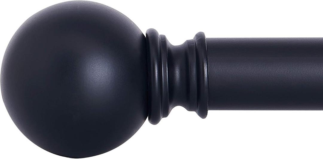 NICETOWN Drapery Curtain Rod Set with Classic Round Finials/Ball Caps, 1 1/8 inch Diameter Adjustable Length 72 to 144" Length, Matte Black