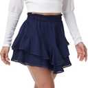 Flowy Shorts for Women Boho Ruffle Skirt Crochet Tiered Mini Skort High Waisted Butterfly Golf Tennis Casual Summer (Medium, Navy)