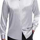 J.VER Men's Silk Satin Long Sleeve Dress Shirts Shiny Casual Button Down Shirt Luxury Party Prom Shirts (XX-Large)