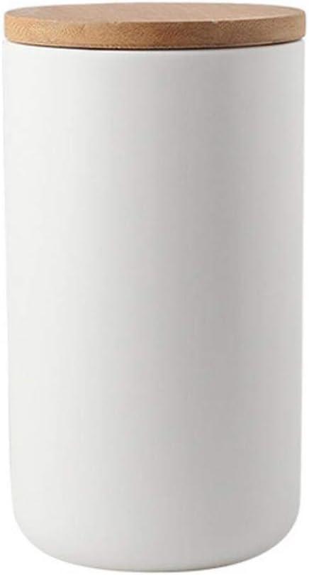 Ceramic Food Storage Jar Canister Modern Design Food Canisters with Airtight Seal Bamboo Lid, Loose Tea Coffee Spice Nuts Snacks Storage Jar Canister (White 33.81oz/1000ml) (White 31.67oz/900ml)