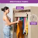 HOLDN STORAGE Portable Wardrobe Closet - 50 lb Capacity, Internal Heavy Duty Metal Rod, Zipper & Clear Window, Durable Clothes Organizer, Tool-Free Easy Assembly, Beige Canvas Cover, Medium