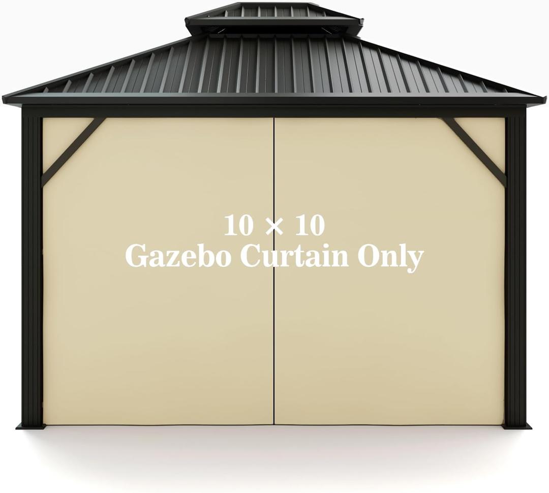 Gazebo Universal Replacement Privacy Curtain  Hugline 10' x 10' Gazebo Side Wall Outdoor Privacy Panel with Zipper (Beige)