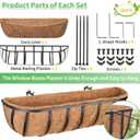 Legigo 2 Pack 24 Inch Window Boxes Railing Planter Box with Coconut Liner, Balcony Railing Planter Horse Trough Deck Window Planters, Metal Railing Hanging Flower Baskets for Outdoor Porch Fence Patio