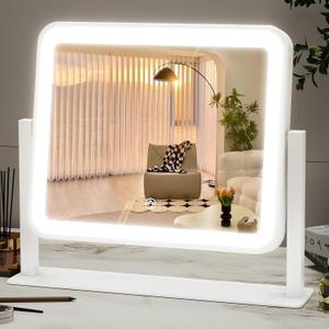 ROLOVE 14"x12"Vanity Mirror, Lighted Makeup Mirror for Vanity Desk, Smart Touch Control, 360° Rotation, 3-Color Modes, Gifts for Women, Bedroom, White