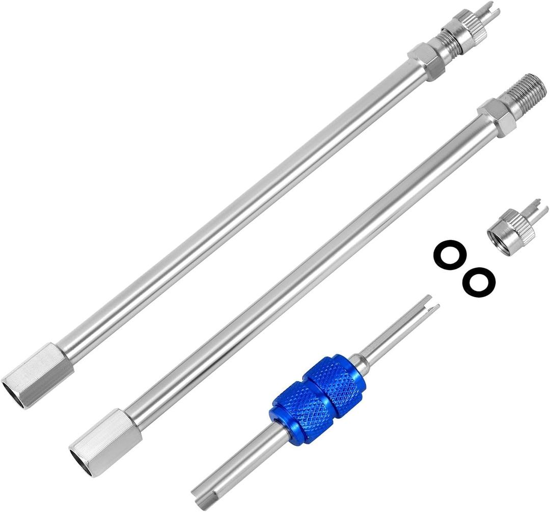 QWORK Dually Valve Stem Extenders, 2 Pack 6" Straight Dual Wheel Valve Stem Extensions, Air Tyre Stem Extender for Car Truck Motorcycle Bike RV Motorhome Coach Pickup Trailer