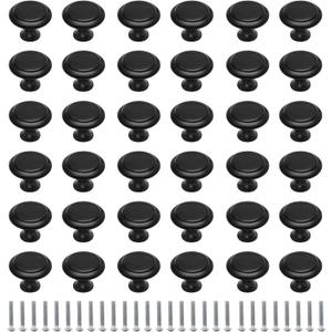 36 Pack Round Cabinet Knobs 1.05 Inch Drawer Pulls with Screws for Kitchen Cabinet Knobs Dresser and Door Handles Knob, Black