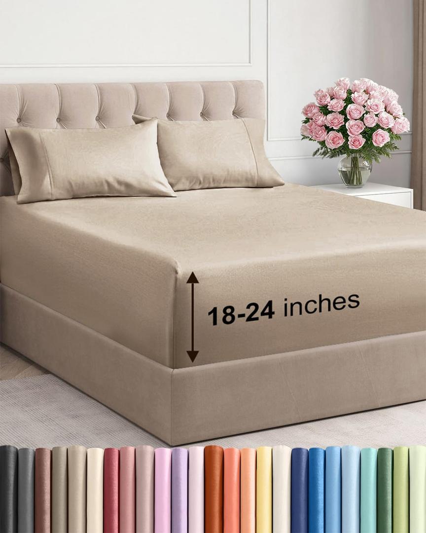 Extra Deep Pocket King Sheets - 4 Piece Breathable & Cooling Bed Sheets - Hotel Luxury Bed Sheet Set - Soft, Wrinkle Free & Comfy - Easily Fits Extra Deep Mattresses - Deep Pocket Cream Sheets Set