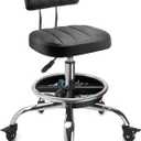 Garage Mechanic Stool with Backrest, Height Adjustable Heavy Duty Swivel Task Chair, Rolling Workshop Stool with Tool Tray Storage, Mechanic Chair for Garage, Shop, Auto Repair (Style 1), 14.2" x 17.3" x 9.8"