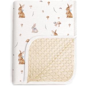 lulumoon Baby Blankets for Newborn Unisex: Thermal Minky Dotted Backing with Bunny Print - Muslin Receiving Blanket for Baby Essential & Registry Gift 30"x40"(Bunny)
