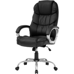 FDW Office Chair Computer High Back Adjustable Ergonomic Desk Chair Executive PU Leather Swivel Task Chair with Armrests Lumbar Support (Black)