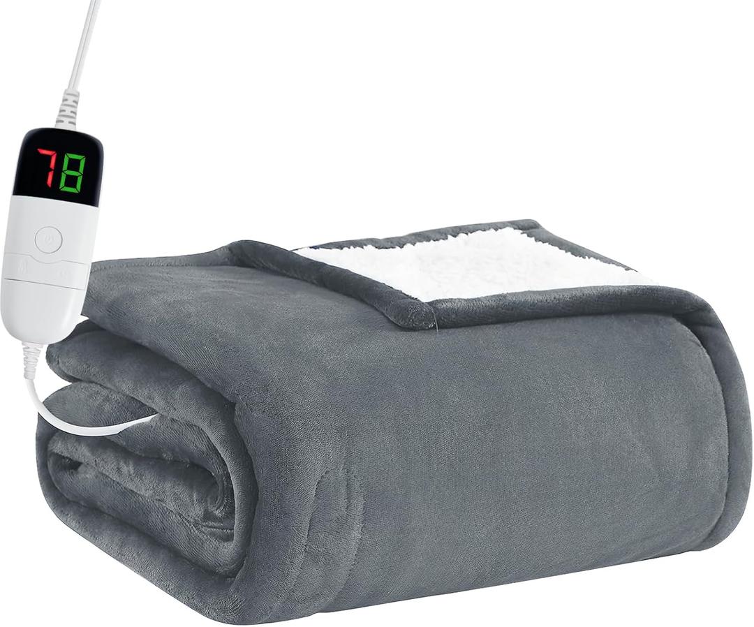 BOMOVA Heated Electric Blanket Twin - 62" x 84" Heating Blanket with 10 Heating Levels & 8 Hours Auto Off, Warm Flannel Blanket, Christmas Birthday Gifts for Women (Ash Gray)