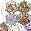 8 x DIY 3D House Stickers, 4 Set Fun DIY Stickers Scene Make Your Own Warm Home, Supermarket, Coffee Shop, Music Bar, Cute 3D Cartoon Scene Sticker for Adult Kids Relief Stress Pass The Time (SY1.0), 20*15*1cm