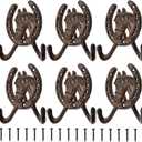 Peohud 6 Pack Cast Iron Coat Hooks, Rustic Double Wall Hooks, Horse Head Horseshoe Hook, Wall Mounted Farmhouse Coat Hangers for Towels, Hats, Keys, Bags, Caps