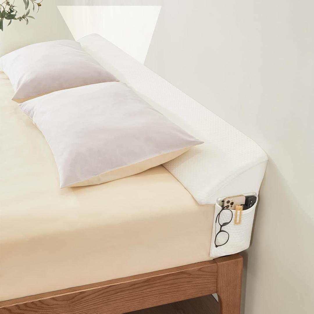 Bed Wedge Gap Filler King (76"x 8"x 6") Wedge Pillow for Headboard Gap 0-8" Mattress Gap Filler Pillow to Fill The Gap Between Mattress and Wall with 2 Side Large Pockets (Jade White)