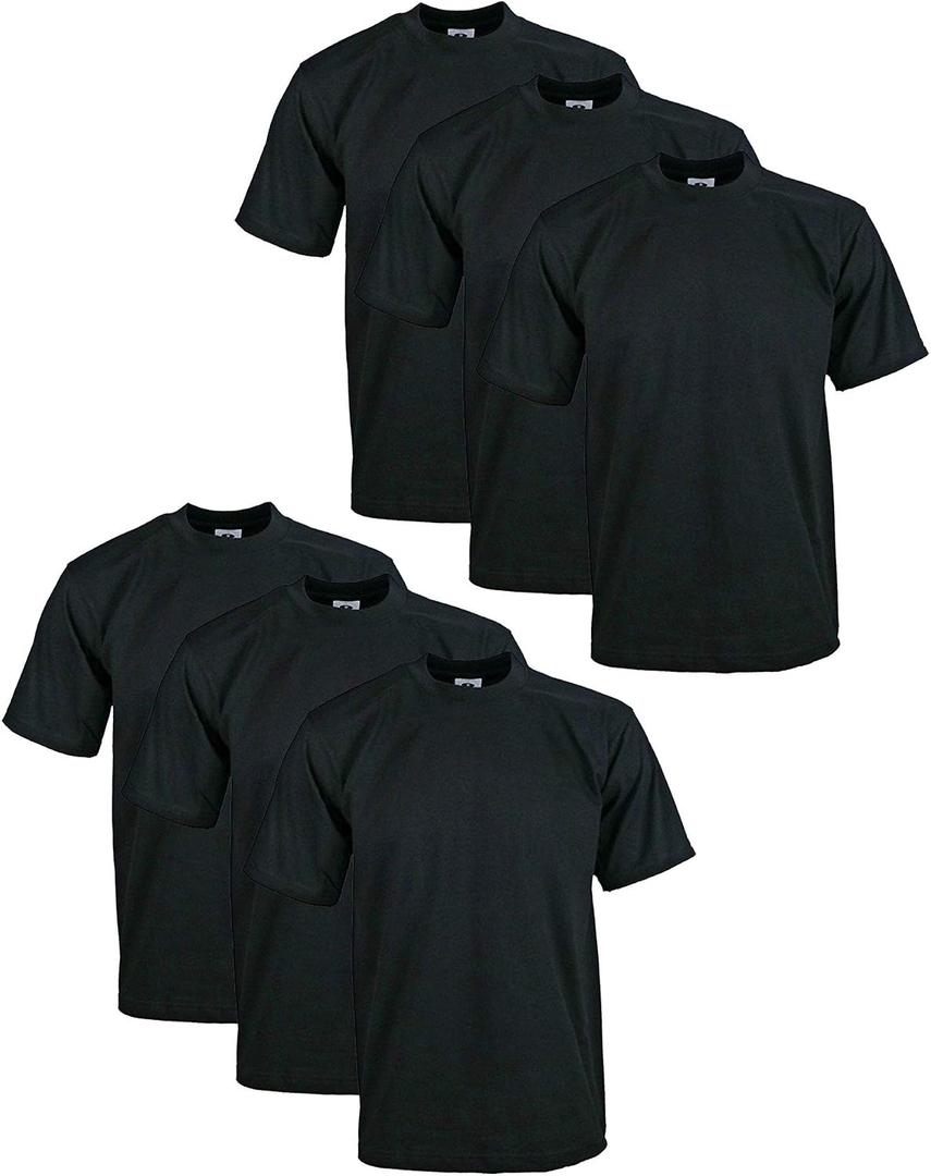 Pro Club Men's 6-Pack Heavyweight Cotton Short Sleeve Crew Neck T-Shirt (Black) M