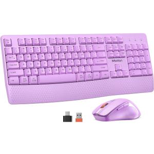 MEETION Wireless Keyboard and Mouse, Full-Sized Cordless Keyboard with Wrist Rest and 3 DPI Adjustable Mouse, 2.4G Wireless, Purple, for PC/Computer/Laptop/Windows/Mac, Purple