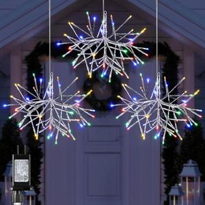 Hiboom 3Pack 12 Inch Snowflake Christmas Lights, Multicolor LED Snowflake Lights with 96 LEDs and 8 Flashing Modes, Christmas Hanging Starburst Lighted Decorations for Tree, Porch, Holiday Party