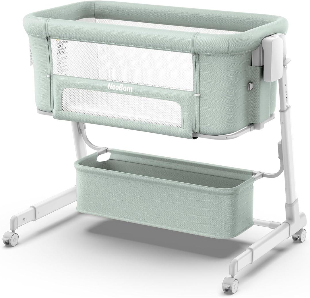 NeoBorn 4-in-1 Baby Bassinet, Rocking Bedside Bassinet, Green
Sturdy Wide Base, 7 Height Adjustments, with Comfy Mattress, Waterproof Sheet & Wheels for Newborns