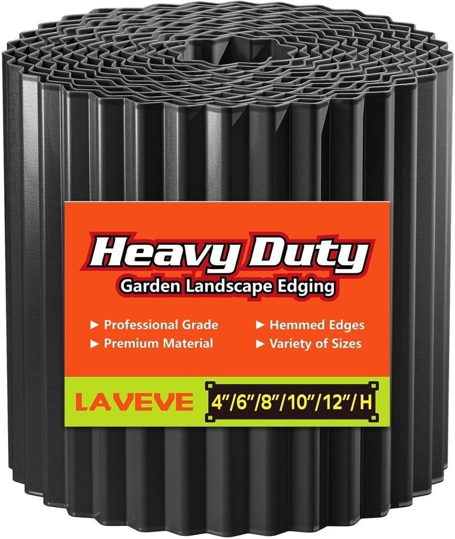 LAVEVE Corrugated Metal Garden Edging 12" x 20Ft, Landscape Edging Border for Lawn, Flower Bed, Garden Fence, Paver Edging (Black)