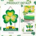 St. Patrick's Day Decoration Welcome Hanging Shamrock Door Wreath for Front Door Sign Wall Signs Shamrock Clover Spring Decor Irish Sign for Home Decor Party Outdoor Indoor Wooden 12 inch