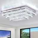 Finktonglan Modern Crystal LED Ceiling Light Fixture 20 Rectangular Flush Mount Chandelier Ceiling Lights 3-Tiers Stainless Steel Ceiling Lamp Fixtures for Living Room Dining Room(6500K Cool White) (Rectangle-Cool White)