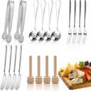 Charcuterie Boards Accessories, Silver Stainless Steel Charcuterie Utensils Set, Including Cheese Butter Spreader, Mini Serving Tongs, Knives, Spoons, Forks, Honey Dippers and Toothpick Flags
