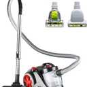 OVENTE Bagless Canister Vacuum Cleaner with Powerful Multi-Surface Suction, Telescoping Wand and Automatic Cord Rewind, Lightweight Corded Cleaning Machine with Sofa/Pet Brush Included, Black ST2010