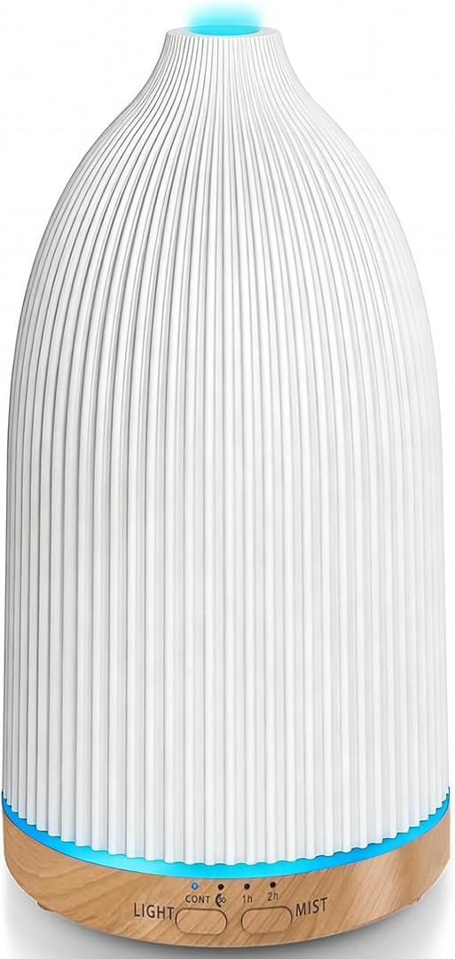 URPOWER 100ML Essential Oil Diffusers for Home with 7 LED Color Changing Lights, Timer & Auto-Off Ultrasonic Aromatherapy Diffuser Cool Mist Humidifer Scent Diffuser for Bedroom, Office, Yoga (Striped White)