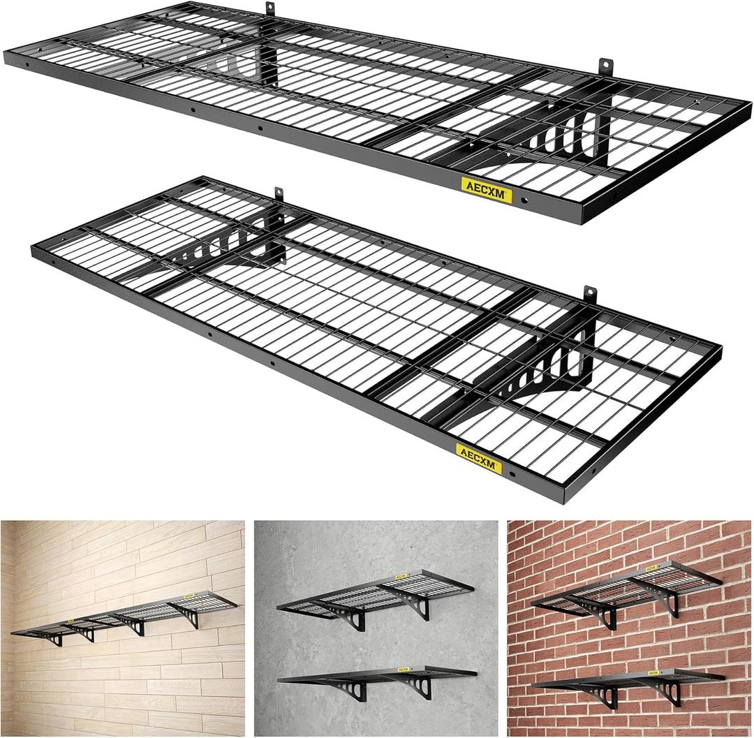1.64x4ft 2Pack Wire Shelving Unit Heavy Duty Garage Storage Shelves Wall Mounted Black 560lbs Load Capacity20-inch-by-48-inch