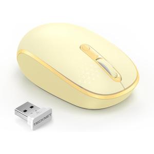TECKNET Wireless Mouse, 2.4G Quiet Computer Mouse with USB Receiver, 4 Buttons Portable Cordless Mice for Chromebook, Laptop, PC, Mac, 800/1200/1600 DPI - Yellow