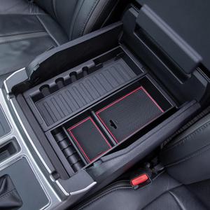 PIMCAR Center Console Organizer Tray for Ford F150 (2015-2020), Super Duty F250/F350/F450 (2017-2022), Expedition (2018-2024),ABS Plastic Single-Piece Design, Fits Factory Tray-Red Trim