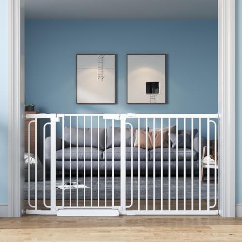 Extra Wide Baby Gate with Door 57.5-66 Inch Pressure Mounted, Auto Close Child Baby Gates for Doorways No Drill, Walk Through Dog Gate Indoor for The House, White
