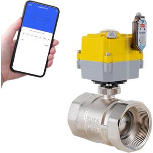 Smart electric valve 1 1/2 inch ball valve Tuya APP smart wifi water valve, 24V electric actuator AC110V-230V power adapter and automatic return setting. Smart timing water valve DN40MM
