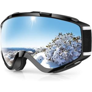 findway Ski Goggles OTG - Over Glasses Snow/Snowboard Goggles for Men, Women & Youth - 100% UV Protection (A4-black Frame Silver Lens(10%))