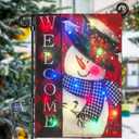 Solar Christmas Flag Light-Welcome Snowman Double-Sided Snowflake Garden Yard Hanging Flags Decor LED 8 Lighting Modes for Porch Outdoor Winter