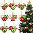 Suncalla 8 Sets 24 Pcs Red White and Lime Green Christmas Ball Ornaments for Tree, 2 Inch Glittering Hanging Candy Cane Peppermint Elf Ball Ornaments Xmas Shatterproof Decor for Indoor Holiday Party