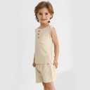 Weixinbuy Toddler Baby Boy Outfits Summer Clothes Set Cotton Linen Sleeveless Pocket T-Shirt Tops Shirt Shorts Outfit Set Khaki (Beige)