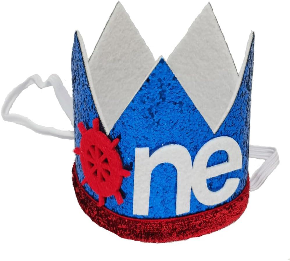 2 x Blue ONE Crown Headband for 1st Birthday - Glitter Red O & White NE Letters, Baby Boy Girl First Birthday Headpiece for Photoshoot, Smash Cake Party (Age 1)