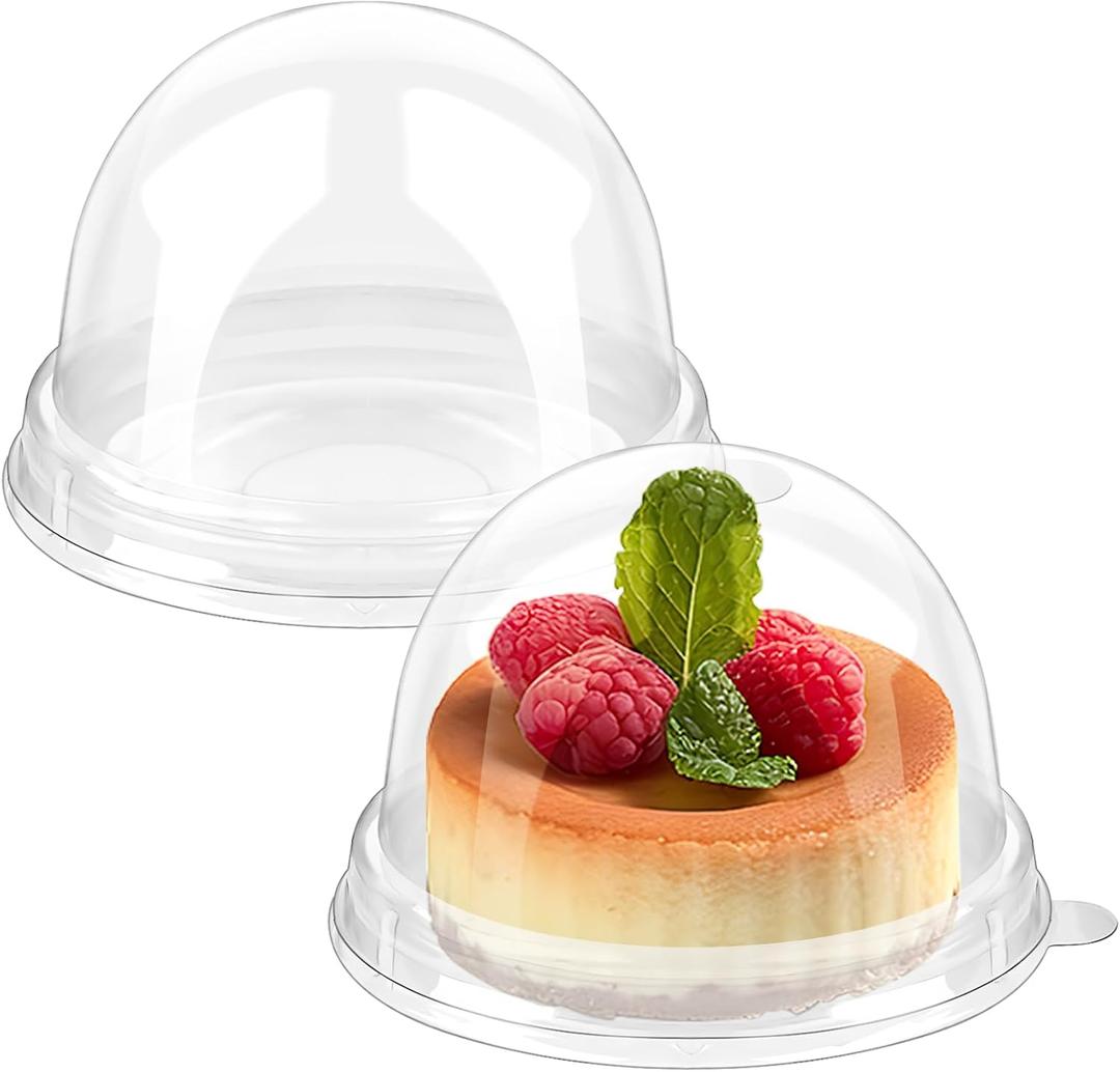 Zezzxu 50 Pack Mini Cake Containers, Clear Plastic Small Cupcake Boxes with Dome Lids for Individual Chocolate Covered Cookies, Strawberry, Mooncake (Clear)