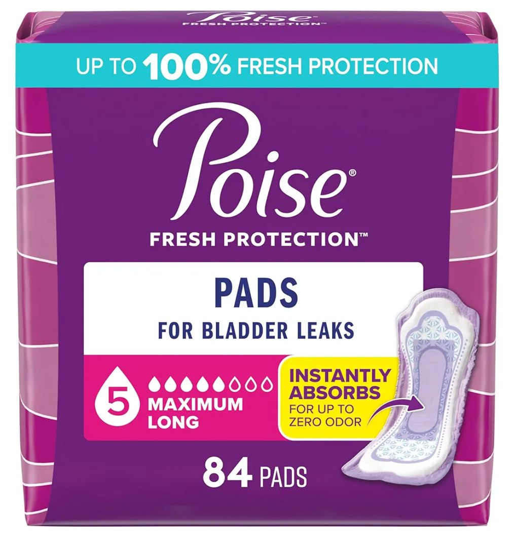 Poise Incontinence & Postpartum Pads for Bladder Leaks, 5 Drop Maximum Absorbency, Regular Length, 96 Count
