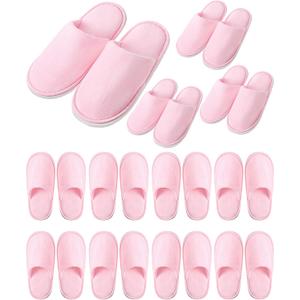 Twistover 12 Pairs Kids Disposable Slippers for Guests Closed Toe Non Slip Spa Slippers Bulk Soft House Slippers Winter Warm Flip Flops for Boys Girls Travel Hotel Party Indoor Outdoor (Pink)
