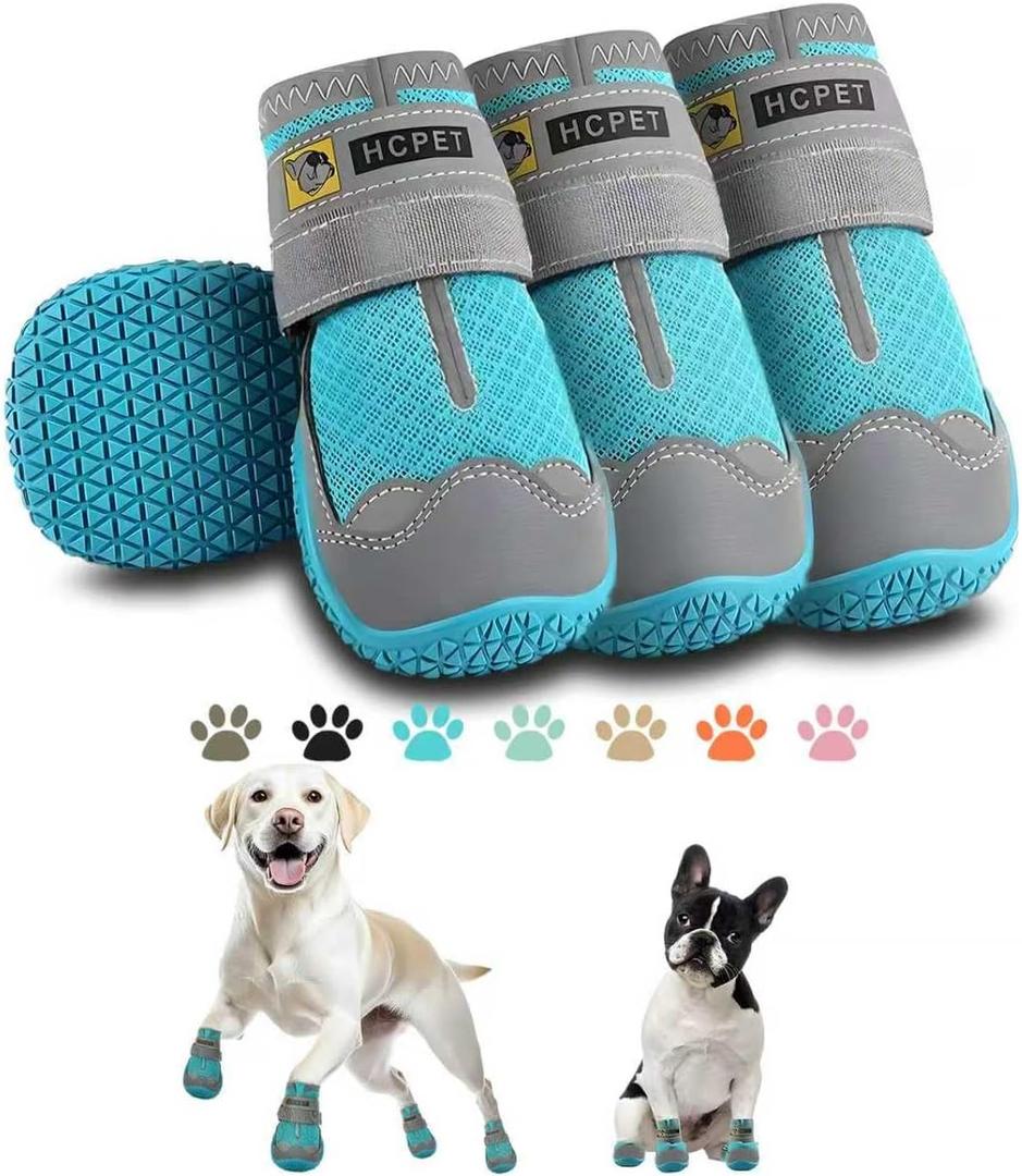 Hcpet Dog Shoes for Dogs, Dog Booties for Dogs, Anti-Slip Dog Boots & Paw Protectors for Hot Pavement Winter Snow Hiking with Reflective Straps Blue Size 6, 4PCS