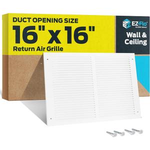 EZ-FLO 16 x 16 Inch (Duct Opening) Return Air Vent Cover for Wall or Ceiling, Solid Steel Return Air Grille, HVAC Vent Cover, White, 61641