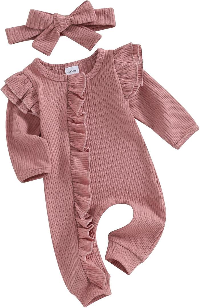 Baby Boy Girl Easter Outfit newborn infant Cute Bunny Clothes Rabbit Ear Romper Jumpsuit Summer Bodysuit (Pink With Headband)