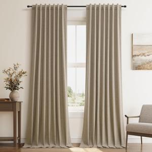 Hokibero Room Darkening Curtains 2 Panel Sets Linen Drapes 96 Inch Long for Bedroom Living Room Nursery Sliding Door Back Tab Thermal Blackout Curtains for Farmhouse Elegant Window Curtain Khaki 8 Ft